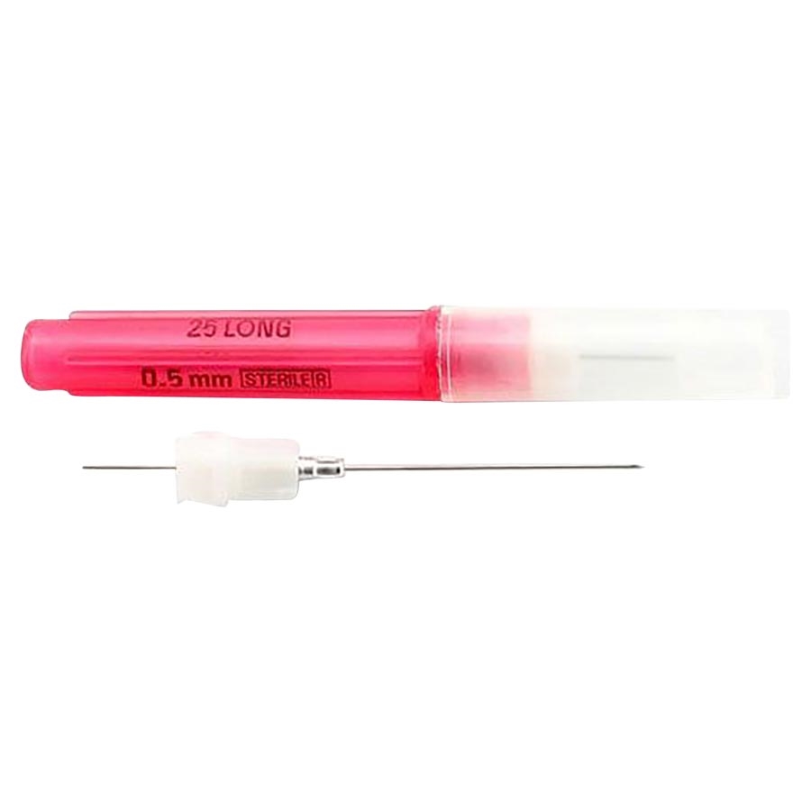 House Brand 25 gauge Long sterile disposable RED plastic hub needles -  Dental Wholesale Direct